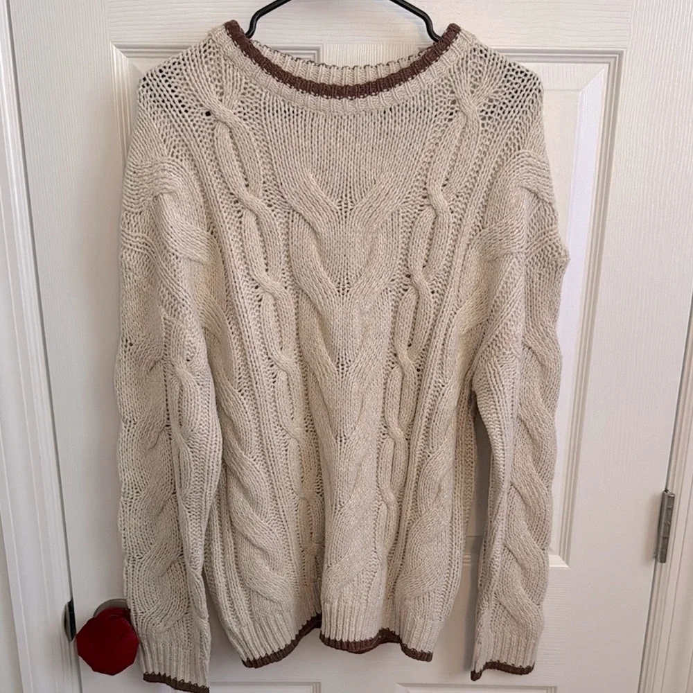 Cable Knit Cream Contrast Sweater - Picture 2 of 5